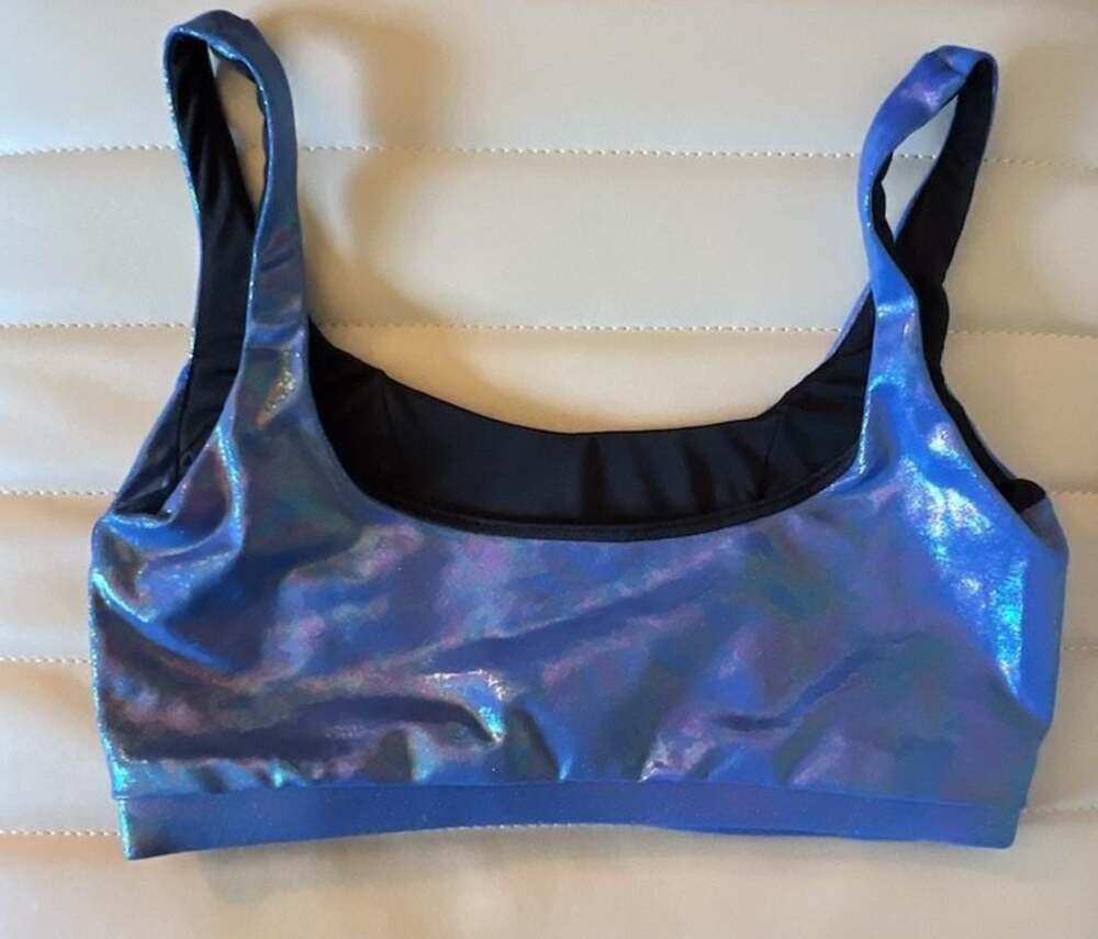 Noli Yoga Holographic Shimmer Blue Sports Bra Crop Top - Picture 3 of 4